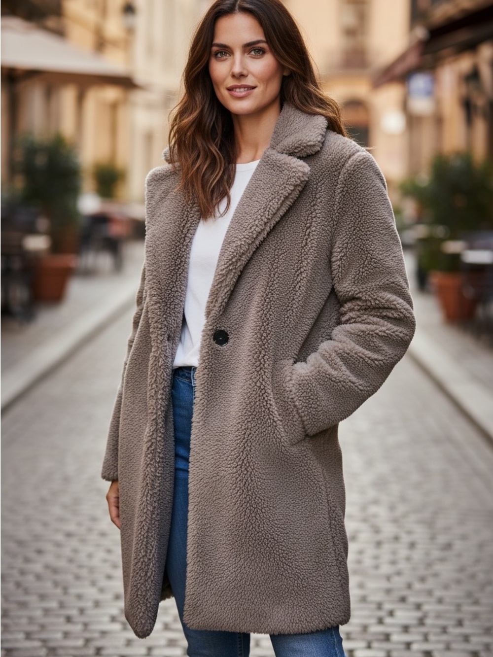 Zara grey faux fur coat, midi length, size small